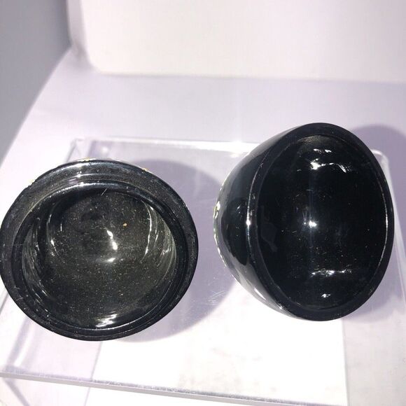 Alabaste wood egg Thailand hand painted Trinket Box 3.5" daisis on black - Picture 5 of 7